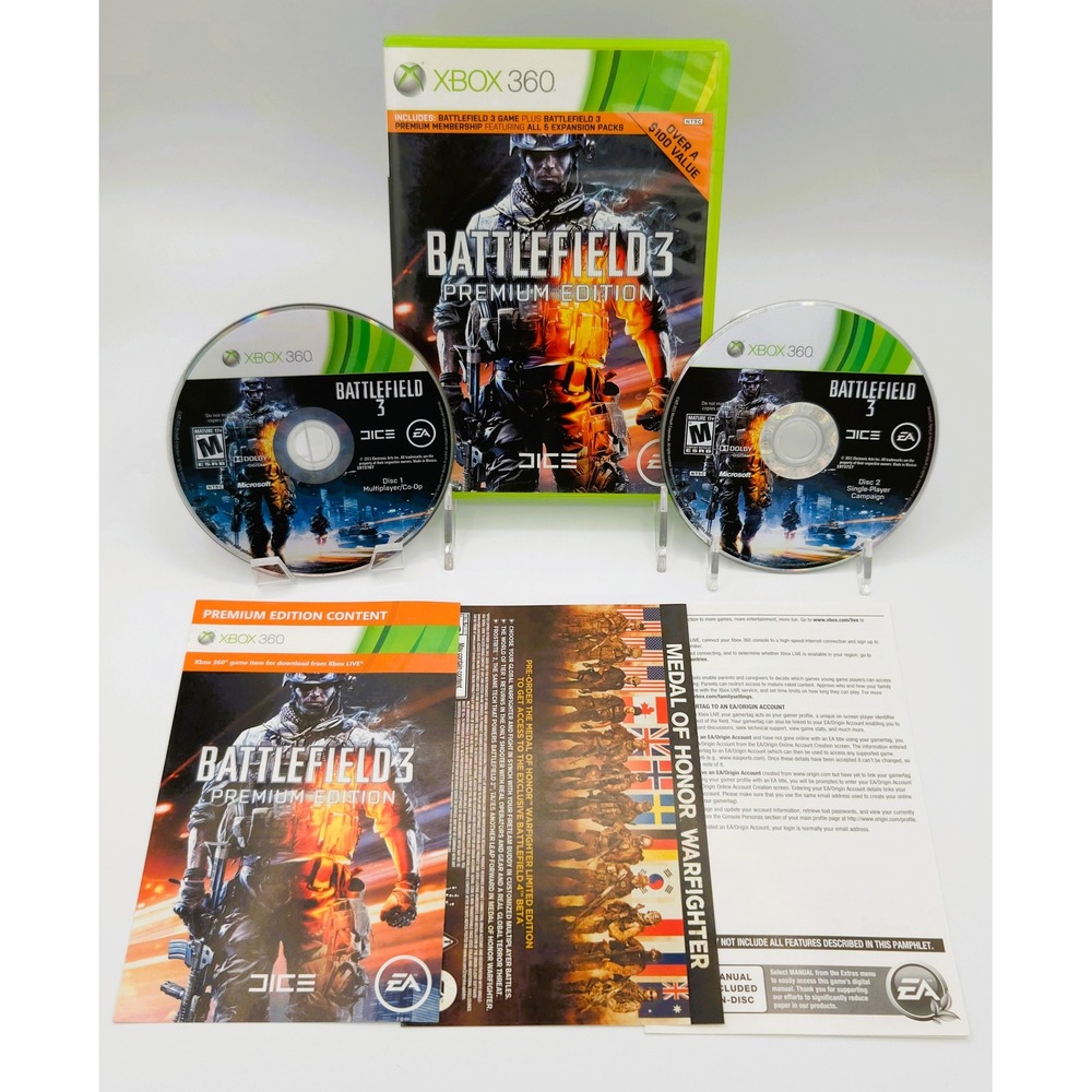 Battlefield 3 Premium Edition - Xbox 360 - CIB - 2-Disc Set w/ Inserts - Tested